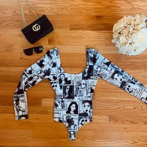 Model black and white bodysuit